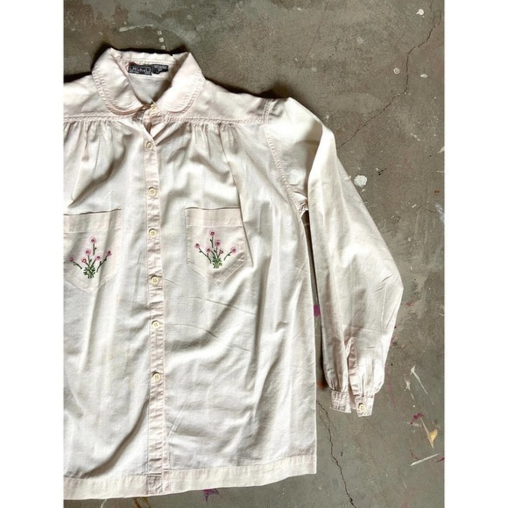 Vintage Peasant Top, India Cotton, 60s 70s Floral Embroidered stitch, handmade - Picture 13 of 15